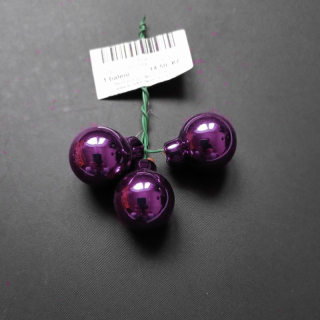Vánoční baňky na drátku "mini" 2 cm, 3ks fialové lesk/ balení 4 svazky po 3 ks