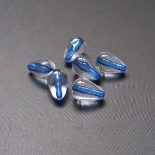 Korálek kapka 15x10 mm, plast, čirý s modrým průtahem / balení 77 ks