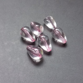 Korálek kapka 15x10 mm, plast, čirý s růžovým průtahem / balení 41 ks